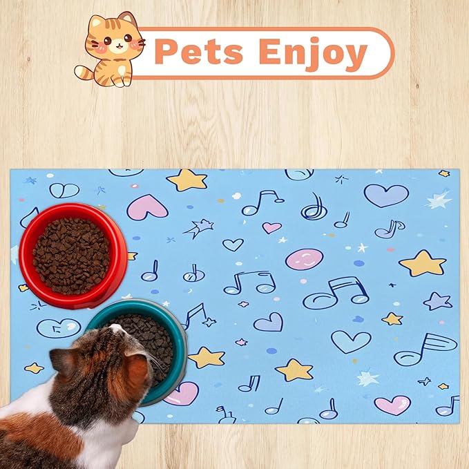 Music Note Dog Food Mat for Floors Absorbent Dog Bowl Mat for Food and Water Dispenser Quick Dry Cat Food Placemat Pet Supplies 17" x 30", Love Heart