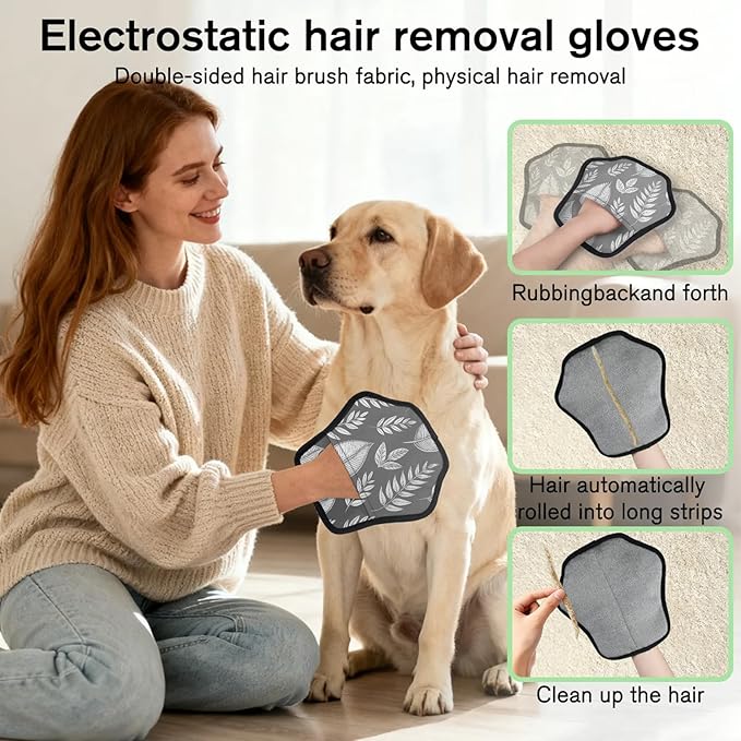 Reusable Pet Hair Removal Glove Leaf Plant Magic Brush for Cat & Dog Hair Remover for Car, Sofa, Bedding, Clothes - 9x9 Mitt Washable