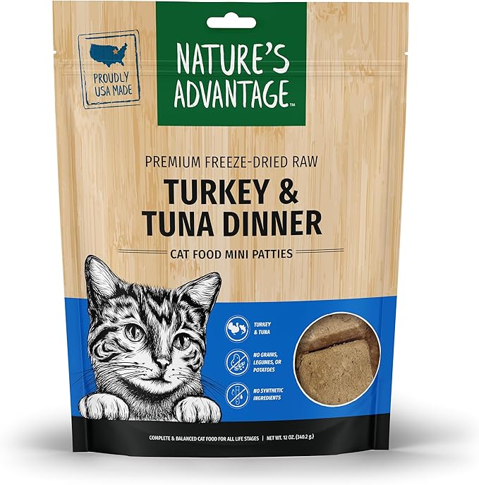 Nature's Advantage Freeze-Dried Raw Turkey & Tuna Dinner Cat Food Mini Patties, 12 oz | Grain Free, High Protein Nutrition