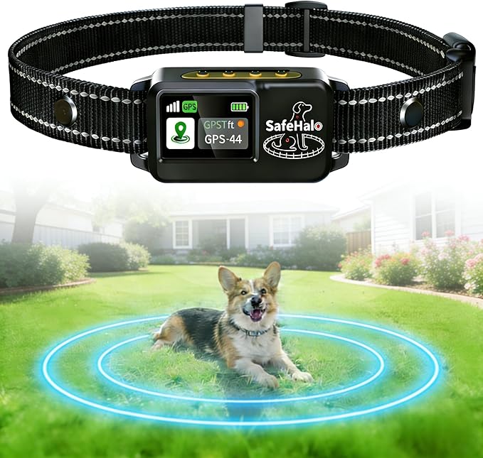 GPS Dog Fence for Dogs That Run-Wireless Invisible Fence with GPS+GLONASS+Galileo, Waterproof Pet Containment System, 48H Battery, Adjustable Range 65-3280 ft for Camping & No-Yard Use (Over 15 lbs)