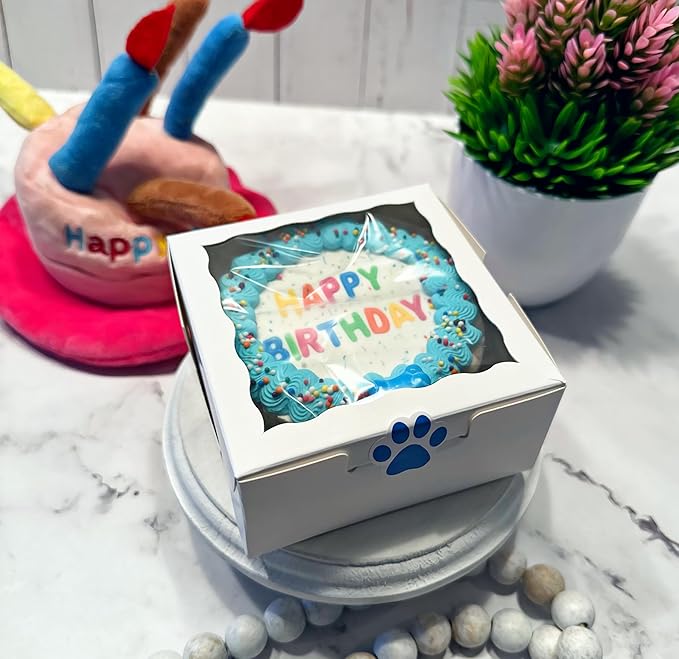 Crispy Vanilla Blue Dog Birthday Cake- Edible Puppy Party Crispy Vanilla Rice Cake- Handmade with Love- Perfect Dog Party Cake Boxed, Iced and Decorated