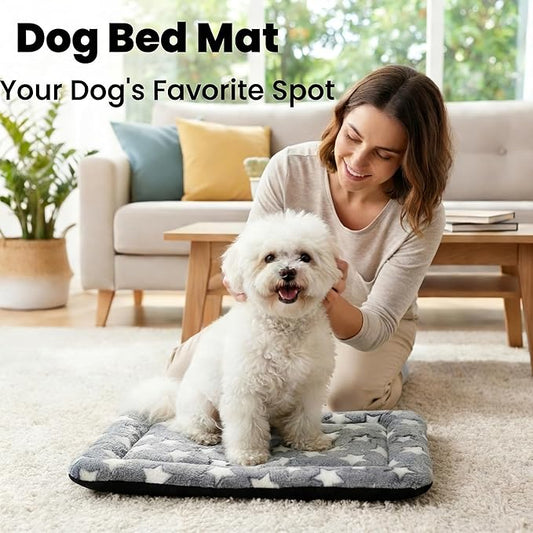 Dog Bed Mat, Reversible Dog Crate Pad - Comfortable Kennel Mat for Dogs & Cats, Machine Washable Dog Bed Suitable for Kennel, Cage or Home Travel(Gray Star, 24" L*18" W*1.5" Th)