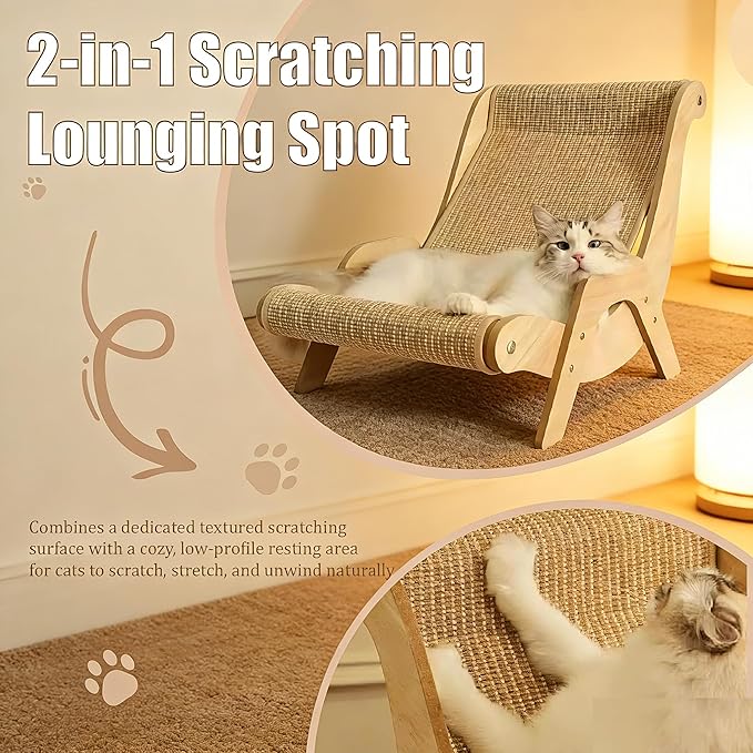 Cat Recliner Scraper Board, 2026 Upgrade Cat Recliner Scratch Board, 23.6" Large 2 in 1 Cats Recliners Chair, Scratch Resistant & Low Lint, Fits Cats Up to 20 in Body Length