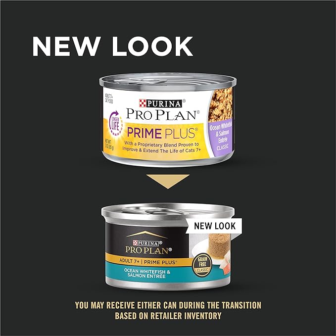 Purina Pro Plan Senior Cat Food Wet Pate, Ocean Whitefish and Salmon Entree - (Pack of 24) 3 oz. Pull-Top Cans