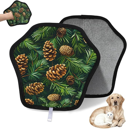 Reusable Pet Hair Removal Glove Pine Cones Leaves Magic Brush for Cat & Dog Hair Remover for Car, Sofa, Bedding, Clothes - 9x9 Mitt Washable