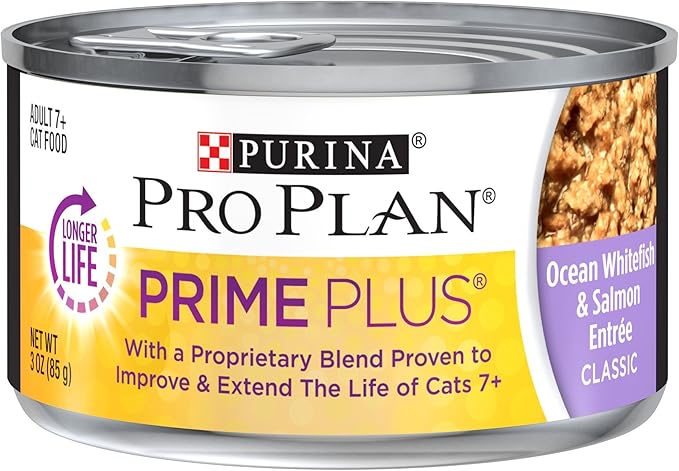 Purina Pro Plan Senior Cat Food Wet Pate, Ocean Whitefish and Salmon Entree - (Pack of 24) 3 oz. Pull-Top Cans