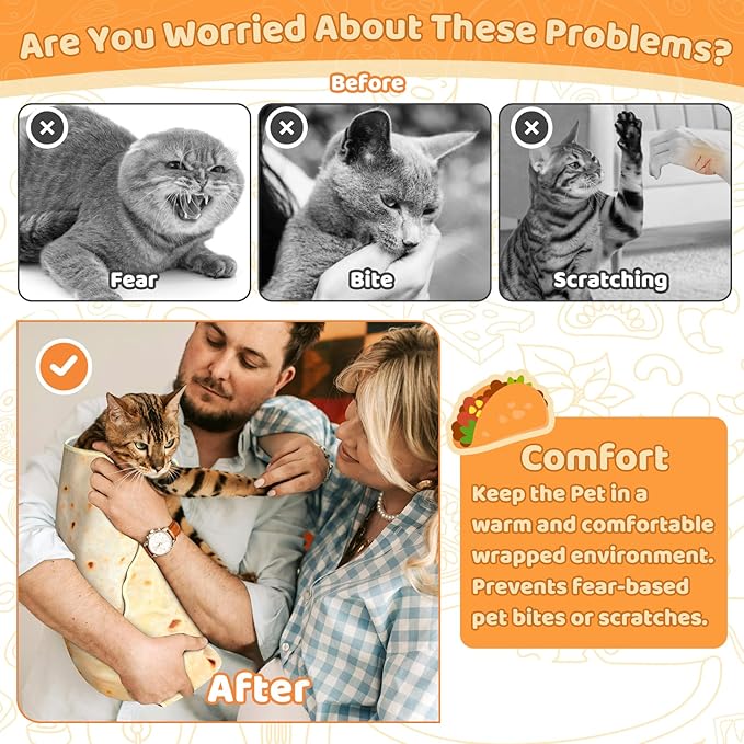 31.5" Large Cat Grooming Wrap for Cutting Nails, Self-Stick Dog Cat Burrito Wrap with Nail Clippers Kit, Soft Tortilla Blanket Pet Tool Gifts for Multifunctional Care Medicine Anti-Escape