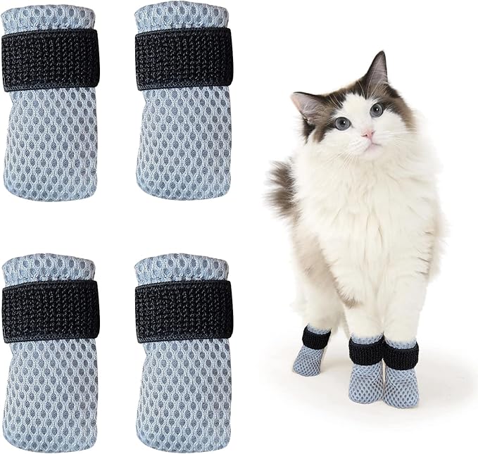 Cat Boots,paw Covers Anti-Scratch Cat Foot Covers for Cats Adjustable Mesh Cat Claw Protectors Non-Slip Breathablesuitable for Family Pet Cat Bathing and Nail Cutting (4 Pieces) (m, Grey)