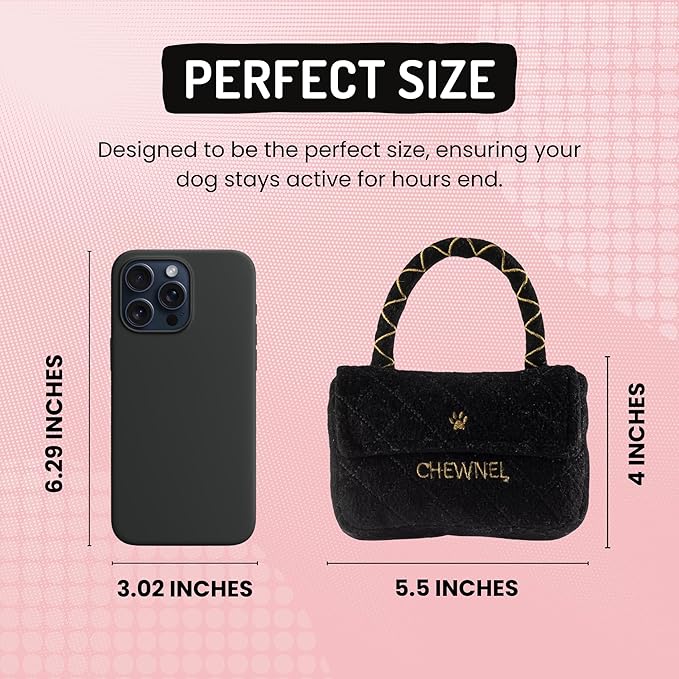 Dog Diggin Designs Chewnel Classique Plush Dog Toy Purse | Luxury-Inspired Parody Designer Handbag with Squeaker, Soft Plush Fashion Dog Toy – Haute Couture Purses & Handbags
