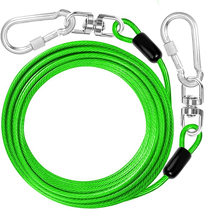 jenico Dog Tie Out Cable: 15 ft Dog Lead for Yard - Heavy Duty Chain Leash Outside for Small Large Dogs Up to 500 lbs - Outdoor Dog Runner Tether