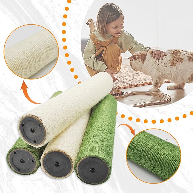 M8 Cat Scratching Post Replacement,4PCS Cat Tree Replacement Post 15.7 in Natural Sisal Kitty Scratcher Refill Poles DIY Scratch Tower Repair Pole for Kittens Furniture Spare Parts