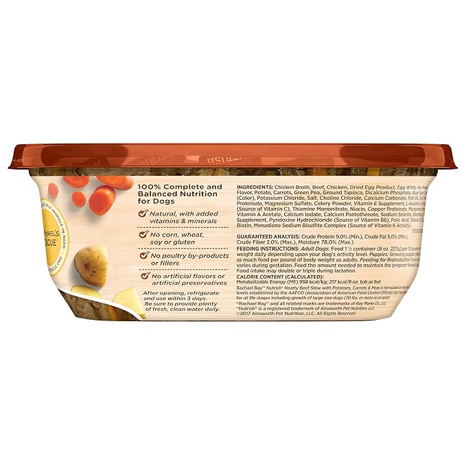 Rachael Ray Nutrish Premium Natural Wet Dog Food, Hearty Beef Stew Recipe, 8 Ounce Tub (Pack of 4)
