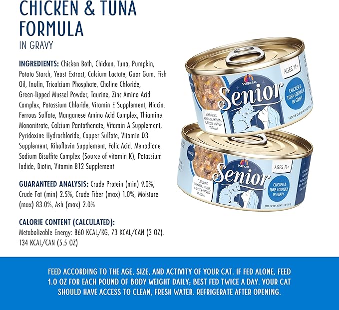 Weruva Senior Cat Food, Chicken and Tuna in Gravy, 5.5oz Can, Pack of 8