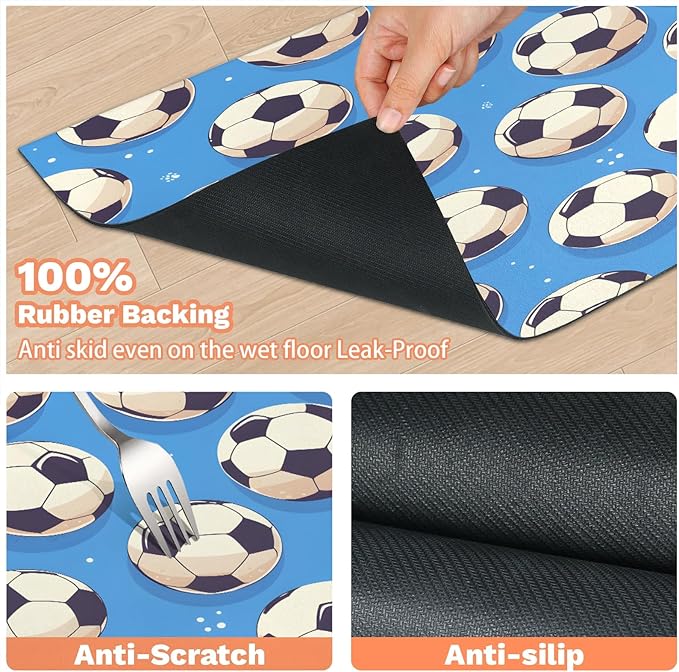 Soccer Dog Food Mat for Floors Absorbent, Quick Dry Water Dispenser Mat for Food, Water, Pet Supplies 16" x 24", American Football