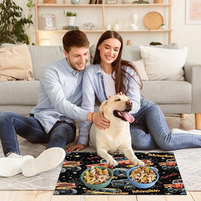 Cool Car Dog Food Mat for Floors Absorbent, Quick Dry Water Dispenser Mat for Food, Water, Pet Supplies 24" x 32", Off-Road Vehicle