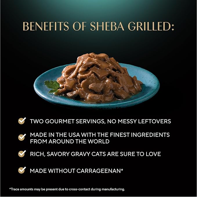 Sheba Perfect Portions Grilled in Savory Sauce Adult Wet Cat Food with Tender Tuna in Gravy, 2.64 oz. Twin-Pack Trays, 24 Count, 48 Servings
