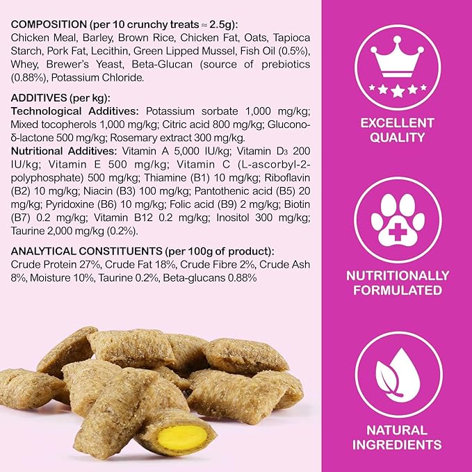 Cat 15-in-1 Multivitamin Chews,Cat Treats for Health+Immune, Joint Support,Skin & Coat, and Digestion-Omega, Taurine&Probiotics for Cats,Vitamin C+E for Cats,Chicken 100g (30-Day Supply)
