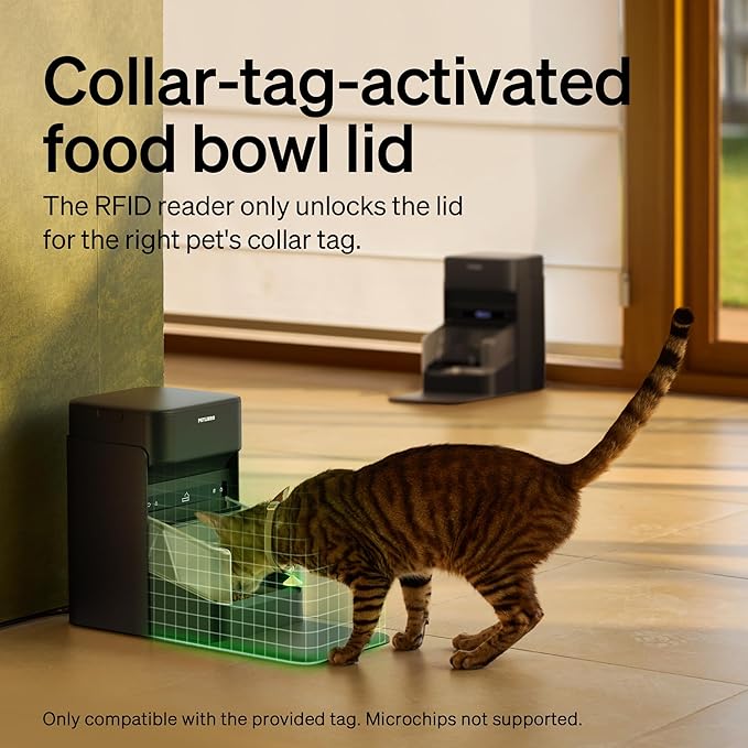 Bundle of PETLIBRO RFID Automatic Cat Feeder, Collar Sensor for Personalized Meals, Cats Recognition, Diet Tracking + RFID Multi Cats Water Fountain with Hydration Monitoring, x5 Collar Tags
