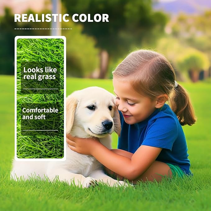 LOOBANI Artificial Grass Rug Indoor Outdoor, Realistic Synthetic Grass with Drainage Holes, Artificial Grass Turf for Balcony Garden Landscape Decoration, 7 Feet x 13 Feet