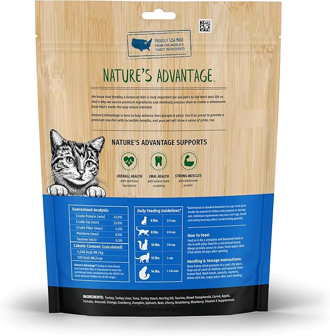 Nature's Advantage Freeze-Dried Raw Turkey & Tuna Dinner Cat Food Mini Nibs, 12 oz | Grain Free, High Protein Nutrition (Pack of 2)