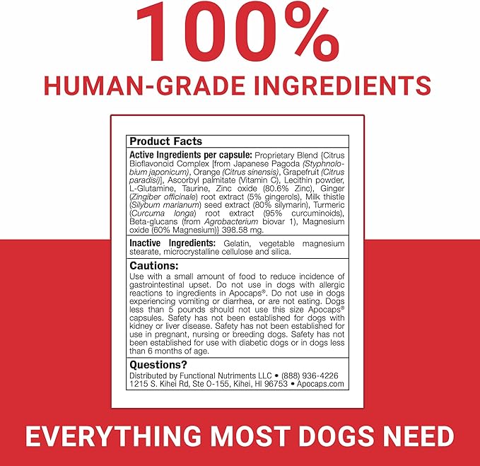 Apocaps CX Apoptogen Formula for Dogs (90 Capsules) - Supports Normal Levels of Apoptosis + Human Grade Ingredients Including Citrus Bioflavonoids, Silymarin, Curcumin and Turmeric + Biovadex