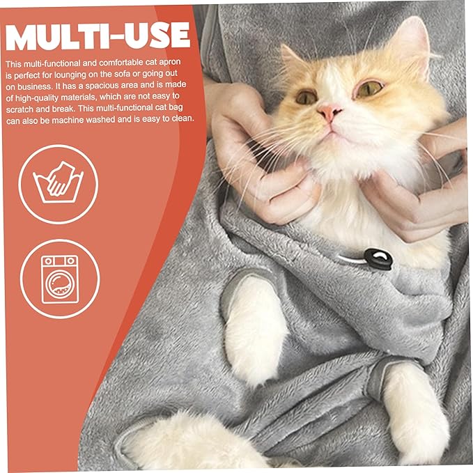 Cat Sling, Soft Flannel Cat Apron with Claws Holes, Multifunctional Adjustable Pet Carrier for Nail Cutting, Cozy Sleeping