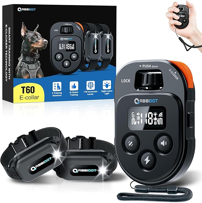 ABBIDOT Dog Shock Collar, 4500FT Dog Training Collar with Remote，IPX7 Waterproof Rating，6 Training Modes (Beep, Vibration, Safe Shock), Enhanced Night Light, Rechargeable E-Collar for Dogs 10-130 lbs