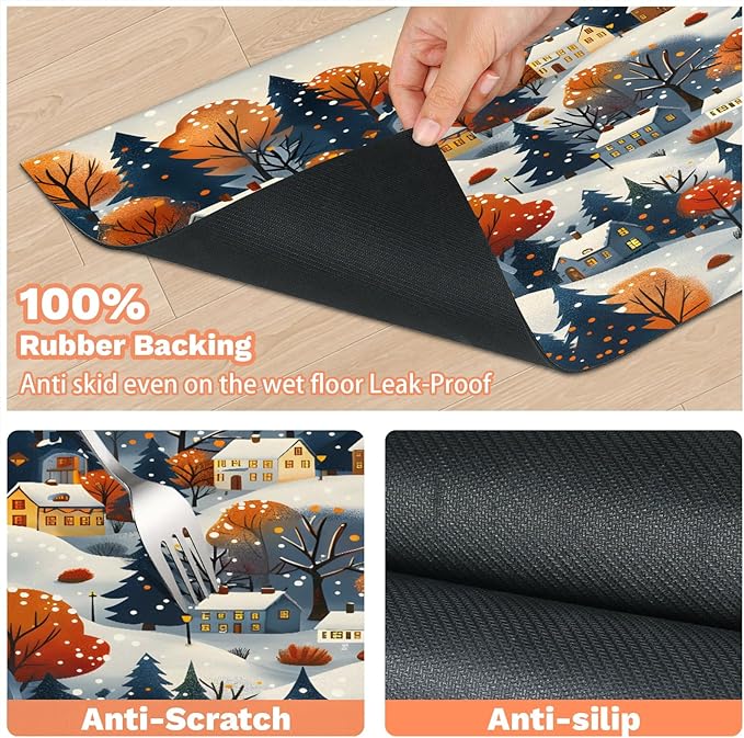 Forest Dog Food Mat for Floors Absorbent, Quick Dry Water Dispenser Mat for Food, Water, Pet Supplies 12" x 20", Village House
