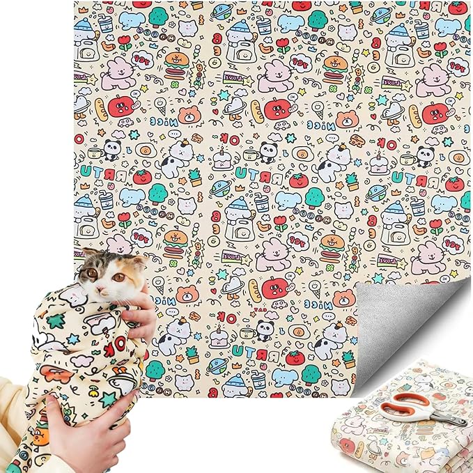 35.5‘’ Cat Grooming Wrap, Self-Adhesive Cat Wrap for Cutting Nails, Calming Cat Burrito Wrap Cat Swaddle Wrap Anti-Scratch Anti-Escape Cat Restraint for Nail Clipping, Medicine, Teeth Brushing