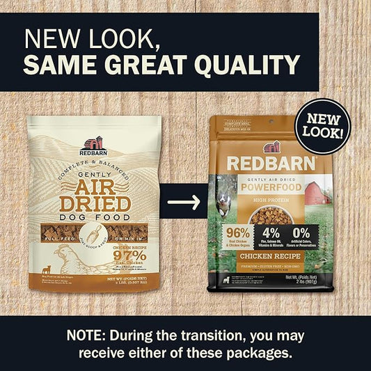 Redbarn Powerfood Air Dried Dog Food - 96% Chicken & Chicken Organs - High Protein Grain-Free Non-GMO Premium Dry Full Feed or Topper Made in USA with Omega 3 Salmon Oil Flaxseed - 2lb