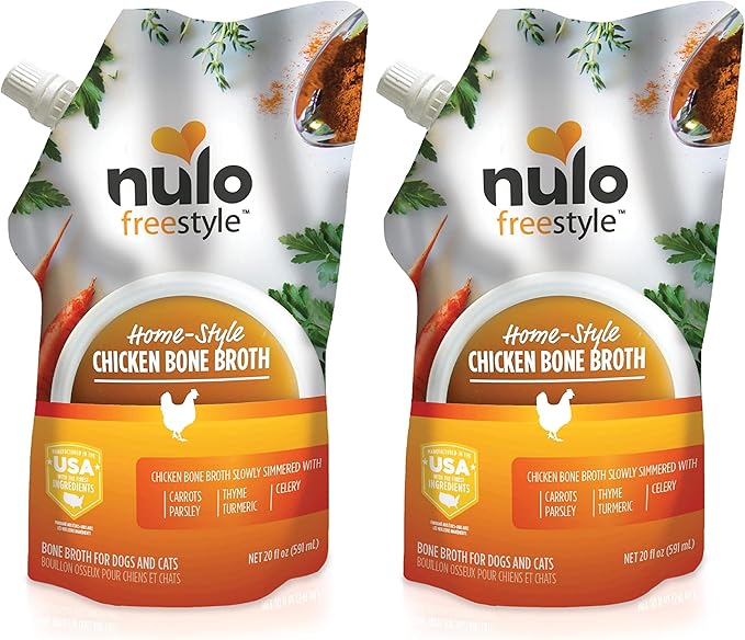 Nulo Freestyle Bone Broth, Premium Food Topper for Cats and Dogs, with Collagen and Chondroitin Sulfate to Help Boost The Quality of Your Pet’s Coat and Skin, 20 FL Oz Pouch (Pack of 2)