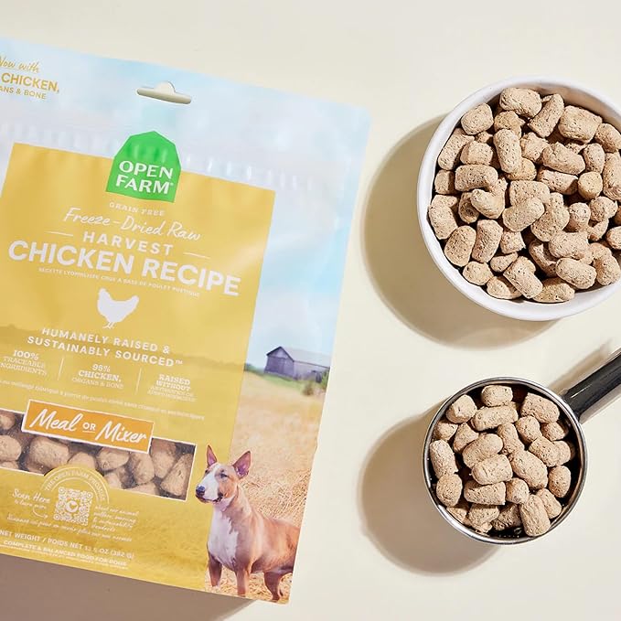 Open Farm, Freeze Dried Raw Dog Food, Morsels with 95% Meat, Organs & Bone, Organic Produce & Superfoods, Complete Meal or Freeze Dried Dog Food Topper, Chicken Recipe, 22oz Bag