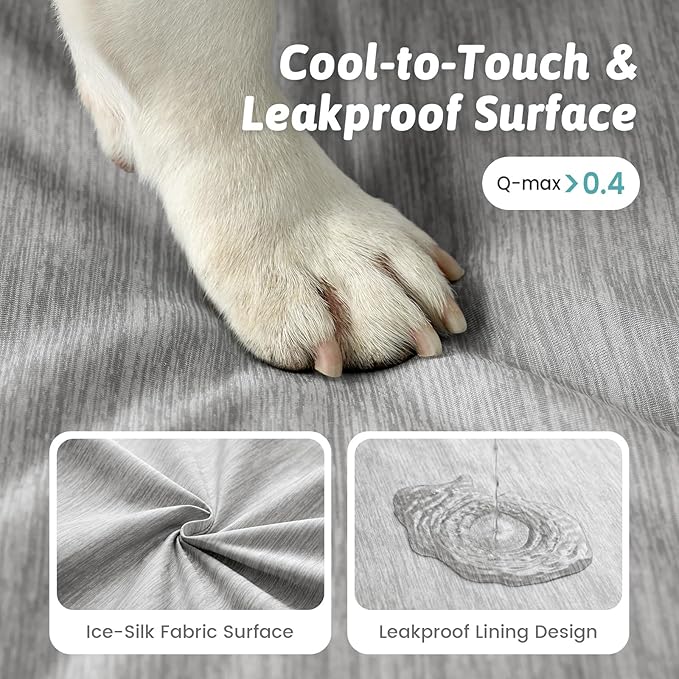 Cooling Dog Bed, Orthopedic Foam Dog Bed with Sides, Removable Cover & Waterproof Lining and Nonskid Bottom, Comfortable Pet Beds for Dogs, Grey (42" L x 30" W x 7" Th)