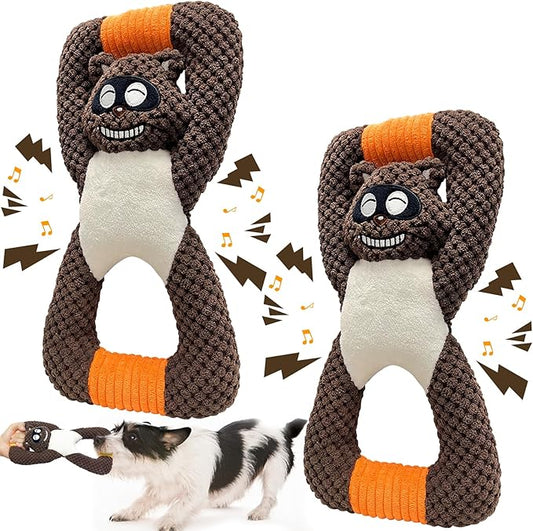 Squeaky Dog Chew Toys for Aggressive Chewers, Toys for Large Medium Small Breed Dog, Indestructible Tough Durable Dogs Toys(2Pcs Raccoon)