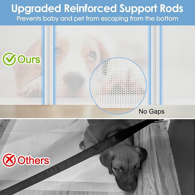 Reinforced Retractable Baby Gates with Support Rods, Retractable Pet Gate for Dog Prevent Bottom Crawling Through, Extends up to 55” Wide, Reinforced Mesh Stairs Gate for Kids Child Safety Gate, White