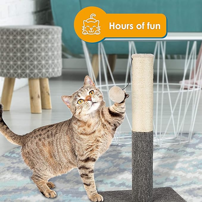 Pawbee 20" Cat Scratching Post with Hanging Ball, Modern Sisal Rope Pole, Scratcher Tower for Indoor Kitten