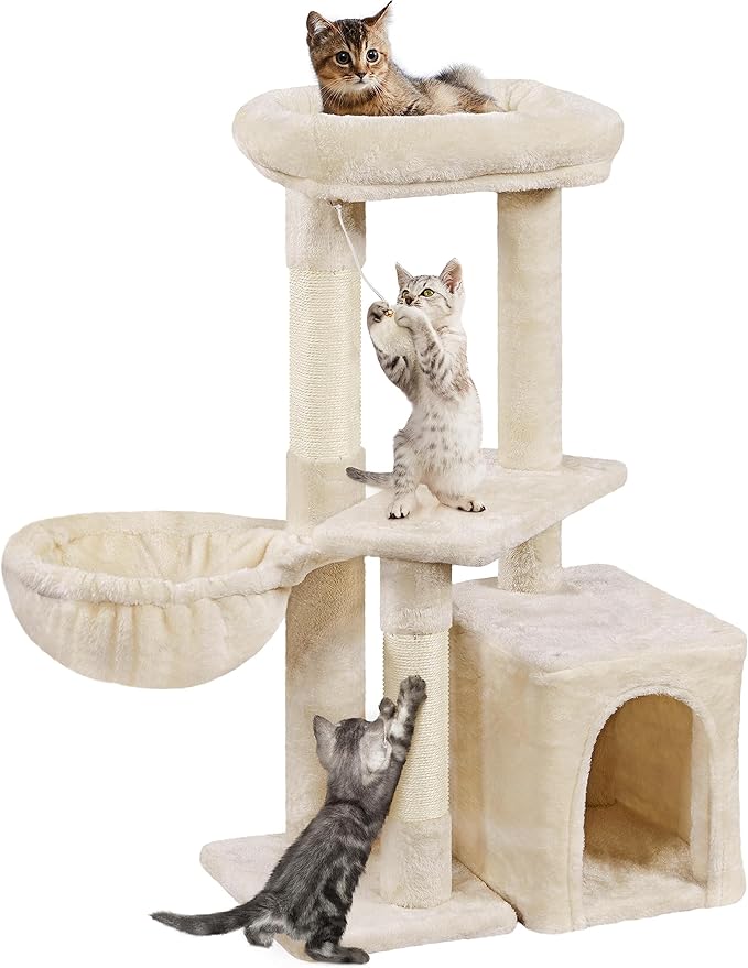 Yaheetech 34.5in Scratching Post, Cat Scratchers for Indoor Cats and Kittens, Multifunctional Activity Post w/Sisal Rope＆Dangling Ball＆Large Condo, Beige