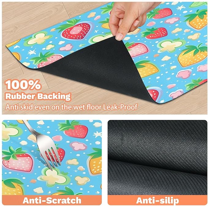 Strawberry Dog Food Mat for Floors Absorbent Dog Bowl Mat for Food and Water Dispenser Quick Dry Cat Food Placemat Pet Supplies 12" x 20", Cute Fruit