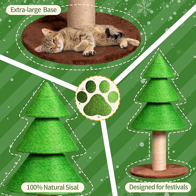 31.5in Christmas Tree Cat Scratcher, Cat Scratching Post for Indoor Cats, Large Sisal Cat Scratching Tree Cat Scratch Tower (Grass Green)