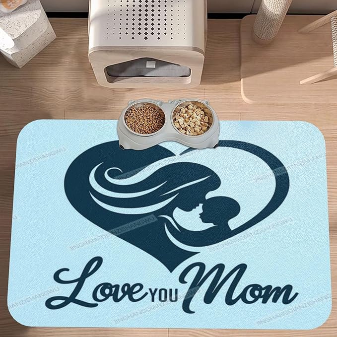 Pet Feeding Mat Happy Mother's Day Floral Gift for Mom Hw Dog Food Mat for Food Water No Stains Quick Dry Dispenser Cat Bowl Mats Messy Drinkers 24x16In