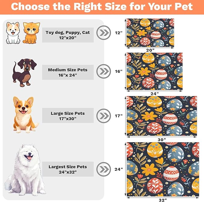 Spring Easter Dog Food Mat for Floors Absorbent Dog Bowl Mat for Food and Water Dispenser Quick Dry Cat Food Placemat Pet Supplies 17" x 30", Floral Leaves