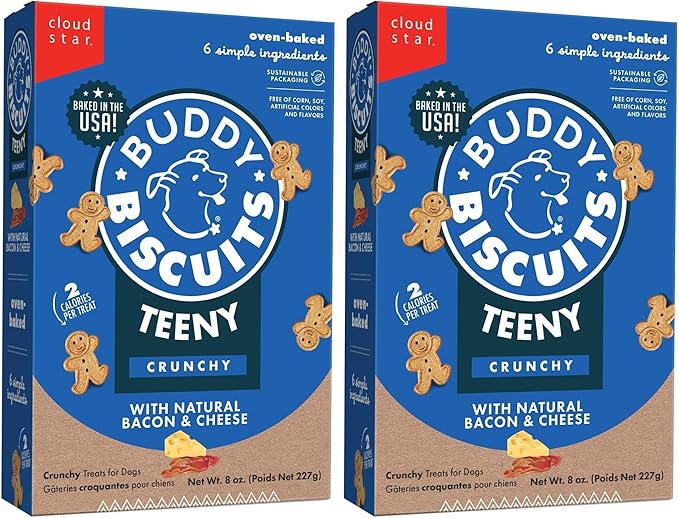 Buddy Biscuits Cloud Star 8 oz. Box Teeny Crunchy Dog Treats Made with Bacon & Cheese (Pack of 2)