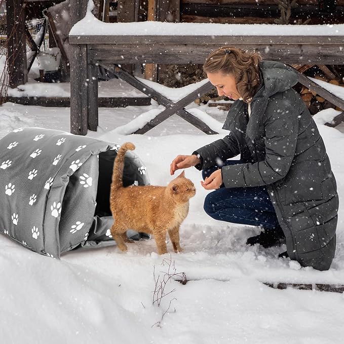 3 Pcs Cat Houses for Outdoor Cats Winter Weatherproof Insulated Stray Feral Cat Dog House Outdoor Pet Shelter Waterproof Pet Cave Wild Animal (Paw Prints,16.5 x 12 x 11 Inches)