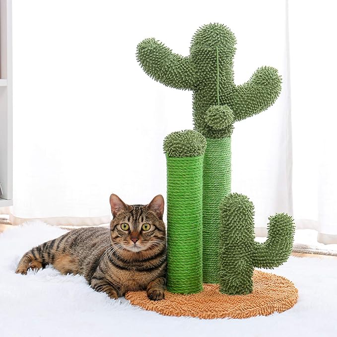Cat Scratching Post Cactus Cat Scratching Board with 3 Scratching Poles and Interactive Hanging Ball for Medium-to-Large Cats
