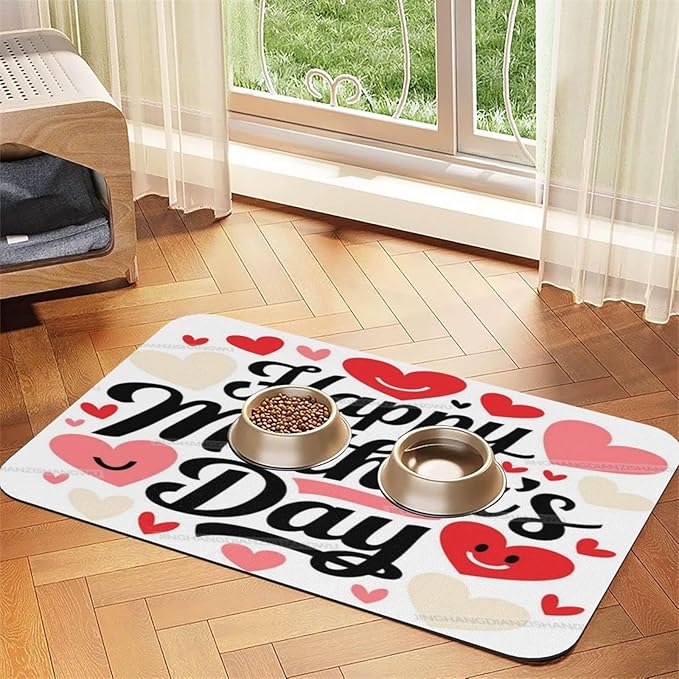 Pet Cat Dog Food Mat Absorbent Dog Feeding Mat Happy Mother's Day Floral Gift Mom Kj No Stains Cat Food Mats Indoor Pet Supplies Dogs Placemat Water Bowl Mats with Rubber Backing 18X12In