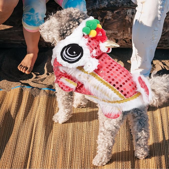 Festive Dog Clothes Lion Dance Costume Red S Puppy New Year Apparel Pet Supplies
