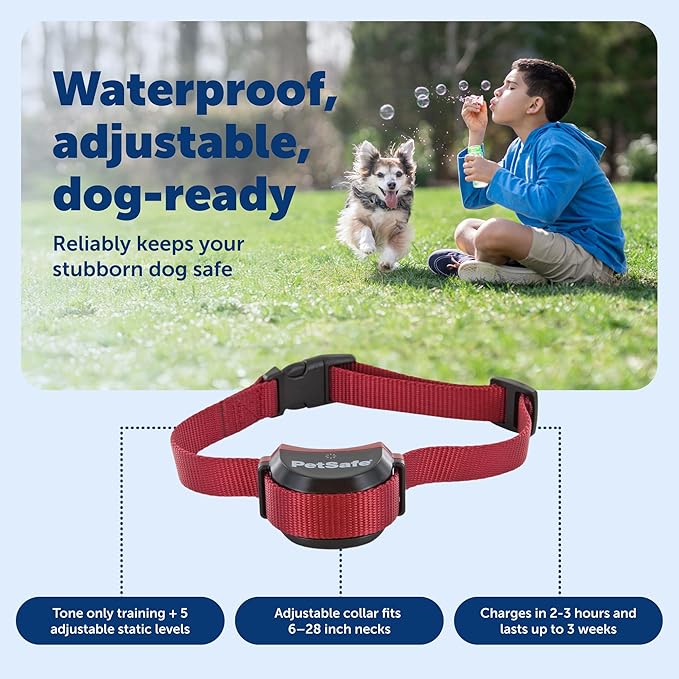 PetSafe Stay & Play 2-Dog Wireless Fence for Stubborn Dogs - America's Safest Wireless Pet Containment System - No Dig Electric Fence - Circular Boundary - Secure 3/4-Acre Yard - for Dogs 5lb+