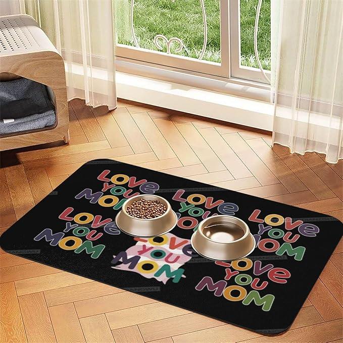 Pet Feeding Mat Absorbent Dog Mat for Food Water Bowl No Stains Quick Dry Water Dispenser Mats Happy Mother's Day Floral Gift for Mom Ir Dog Accessories Pet Supplies Bowl Messy Drinkers 18X12In
