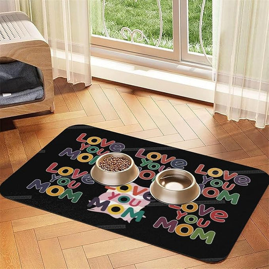 Pet Feeding Mat Absorbent Dog Mat for Food Water Bowl No Stains Quick Dry Water Dispenser Mats Happy Mother's Day Floral Gift for Mom Ir Dog Accessories Pet Supplies Bowl Messy Drinkers 18X12In