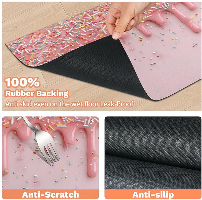 Ice Cream Dog Food Mat for Floors Absorbent Dog Bowl Mat for Food and Water Dispenser Quick Dry Cat Food Placemat Pet Supplies 12" x 20", Pink Ice Cream